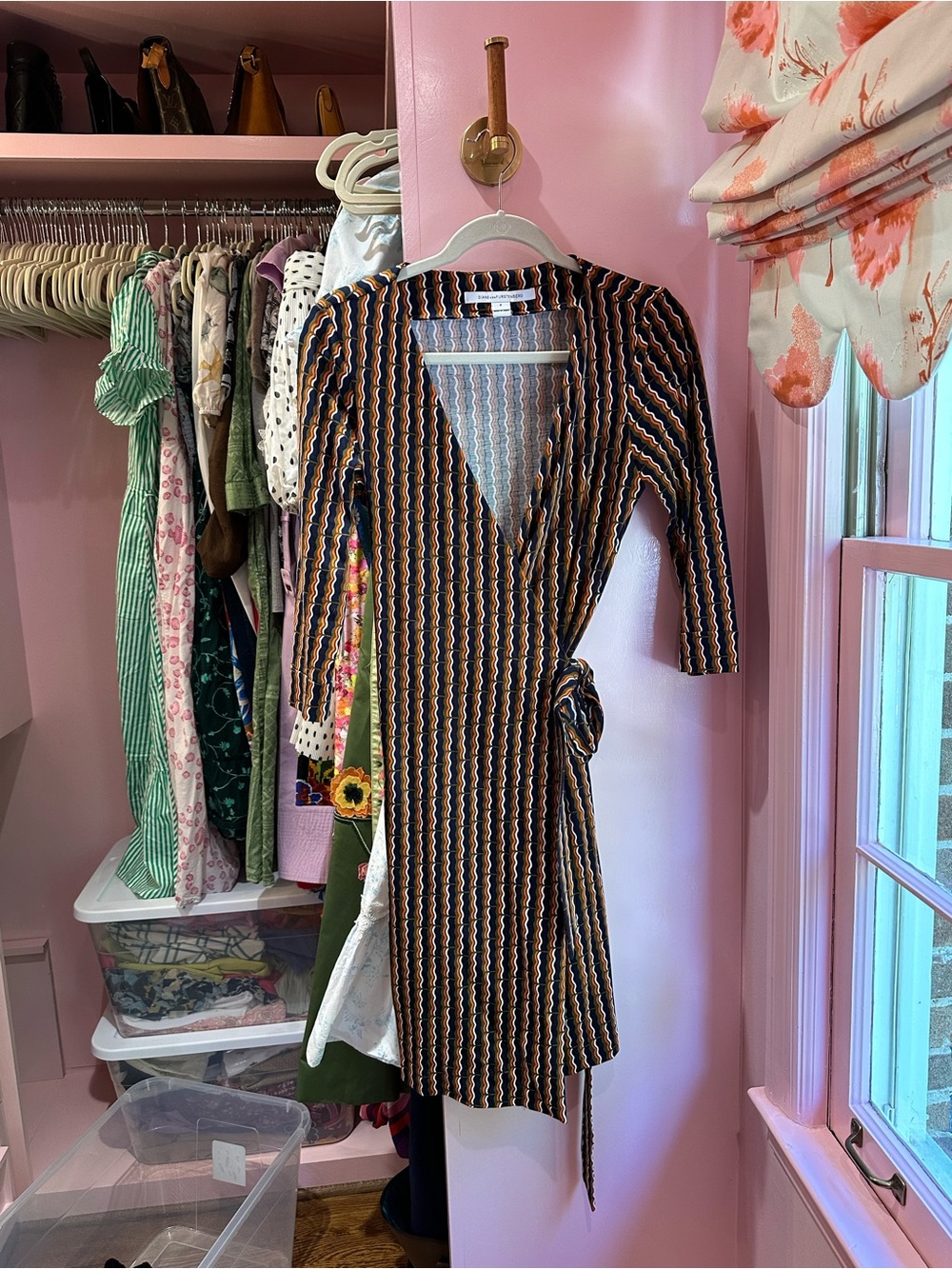 Striped Wrap Dress in Navy and Rust